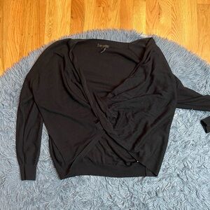 Donna Karan New York Black Wool Silk Criss Cross Sweater Size M
